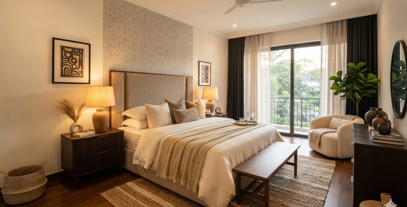 Premium bedding set in a styled bedroom