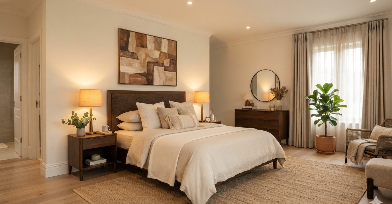 Elegant home interior with bedding and decor